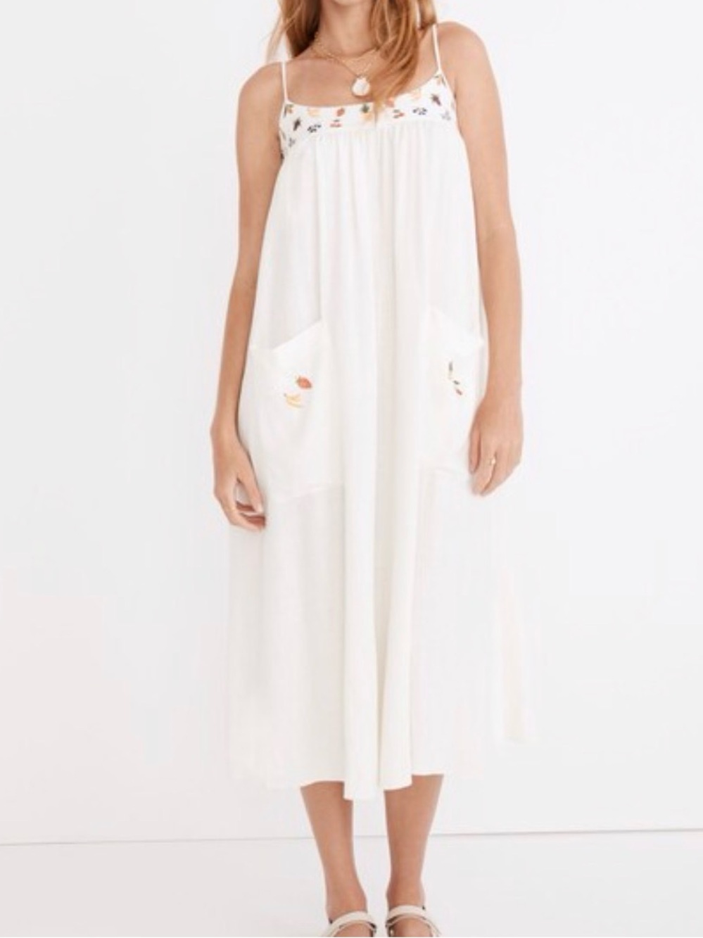 Madewell Fresca Fruit Embroidered Cami Midi Dress